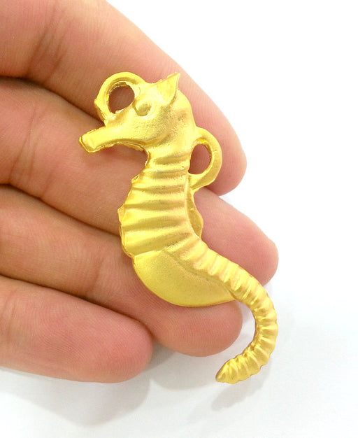 2 Seahorse Pendant Gold Plated Pendants 63x25mm  G2902