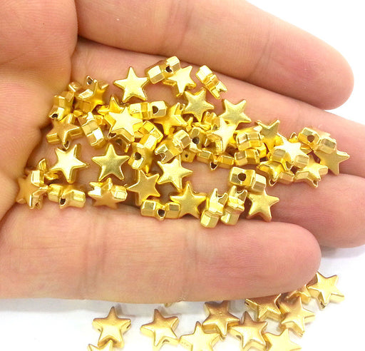 10 Star Beads Gold Plated Star Charms (8 mm)   G9818