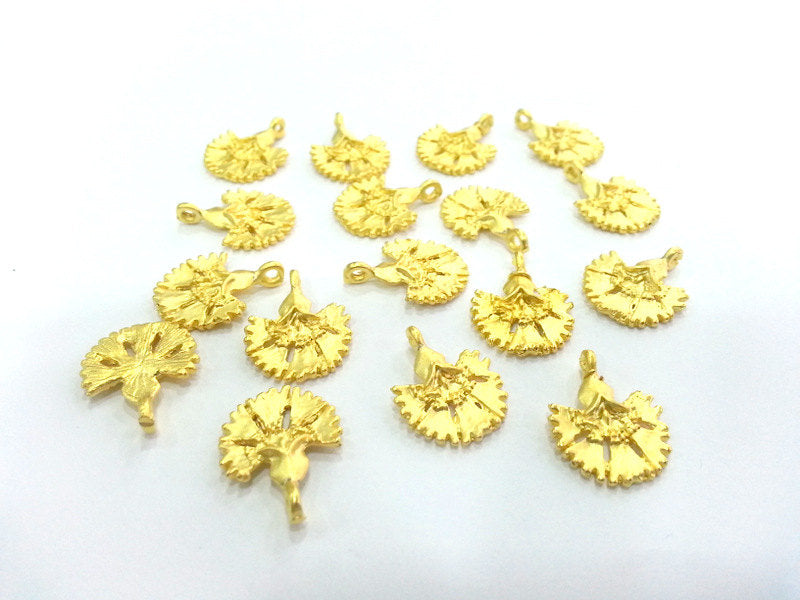 2 Flower Charms Gold Plated Brass (20x15 mm)  G17683