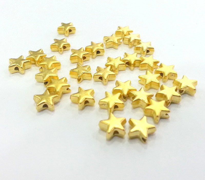 10 Star Beads Gold Plated Star Charms (8 mm)   G9818