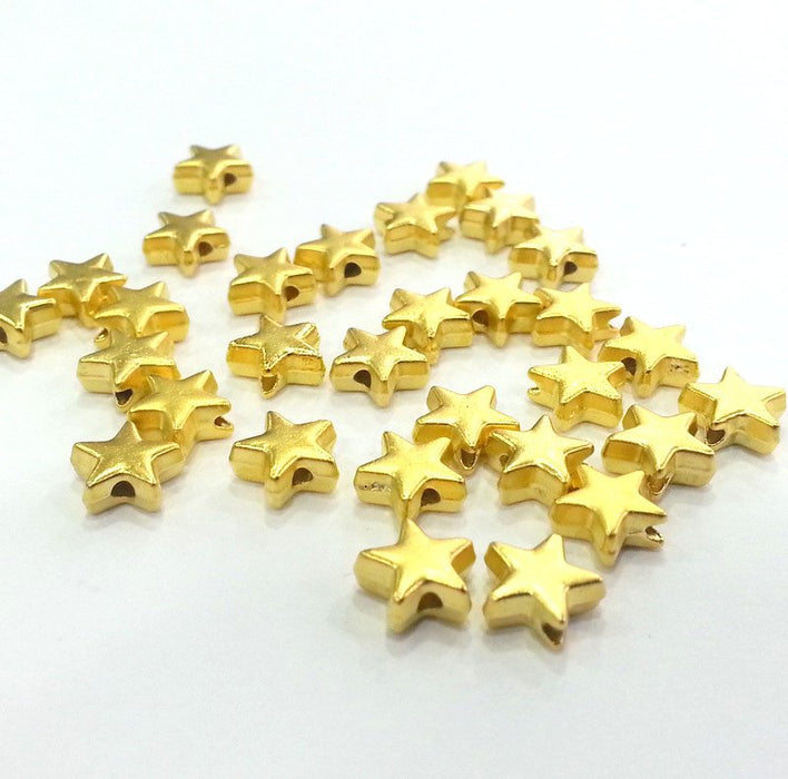 10 Star Beads Gold Plated Star Charms (8 mm)   G9818