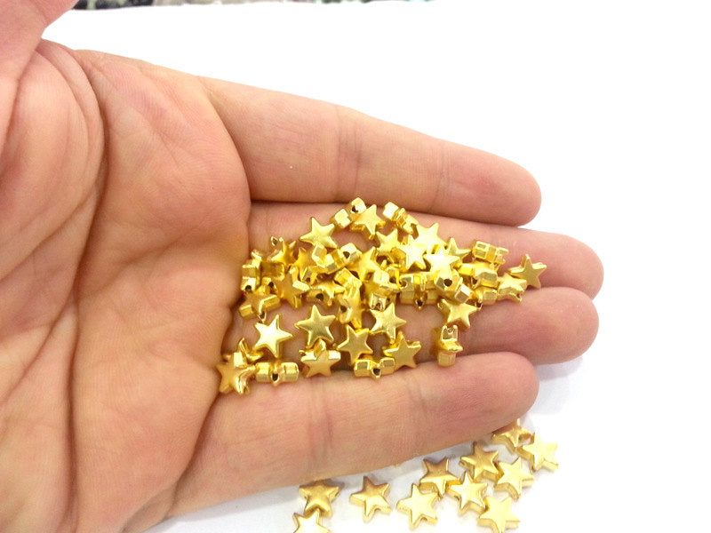 10 Star Beads Gold Plated Star Charms (8 mm)   G9818