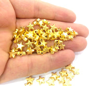 10 Star Beads Gold Plated Star Charms (8 mm)   G9818