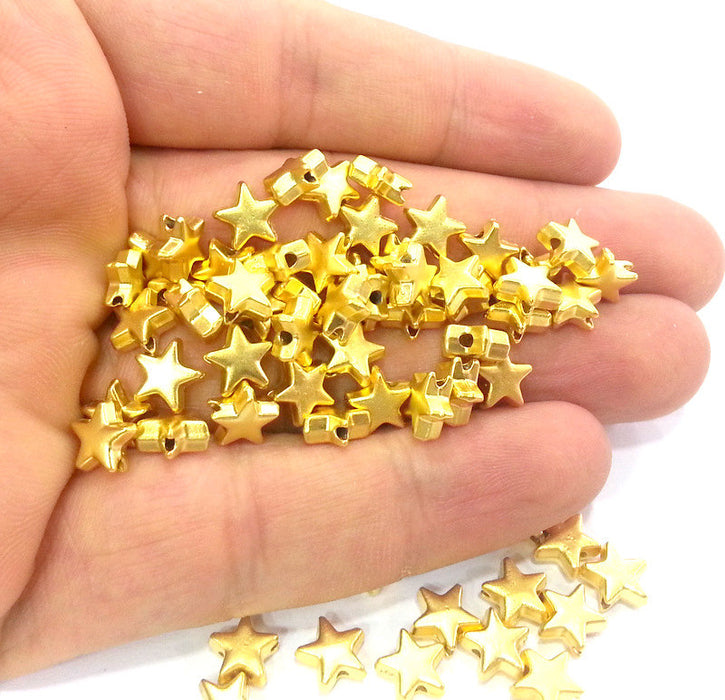 10 Star Beads Gold Plated Star Charms (8 mm)   G9818