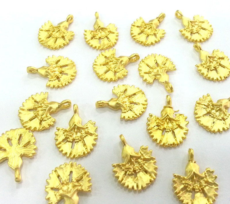 2 Flower Charms Gold Plated Brass (20x15 mm)  G17683