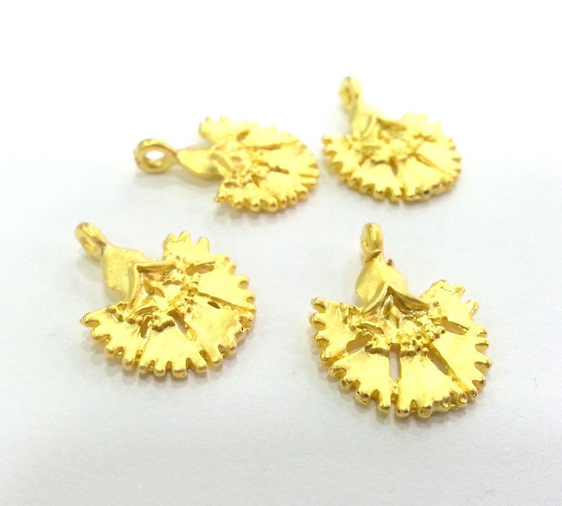 2 Flower Charms Gold Plated Brass (20x15 mm)  G17683