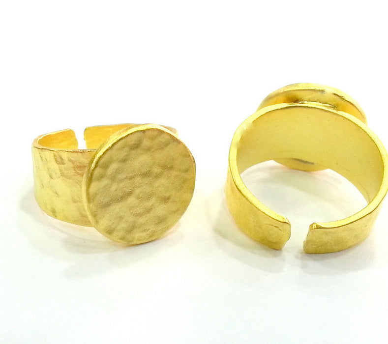 Adjustable Ring Blank  (15mm Blank)  ,  Gold Plated Brass   G12934