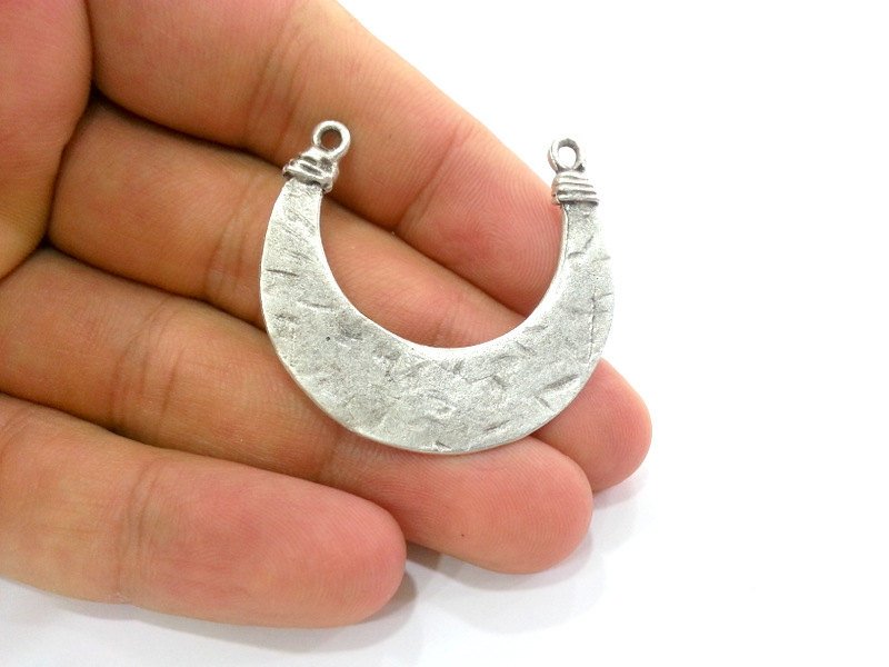 Silver Pendant Antique Silver Plated Brass  Connector 42x40 mm    G10247