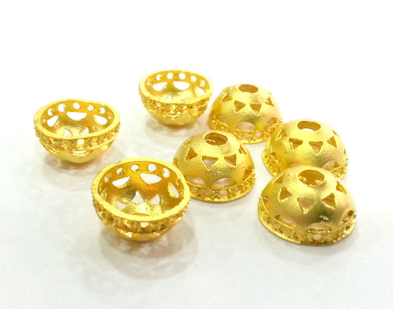 4 Gold Bead Caps (12x6 mm)  Findings, Gold Plated Brass  G14362