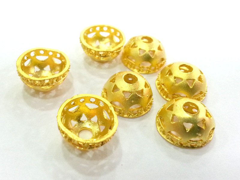 4 Gold Bead Caps (12x6 mm)  Findings, Gold Plated Brass  G14362