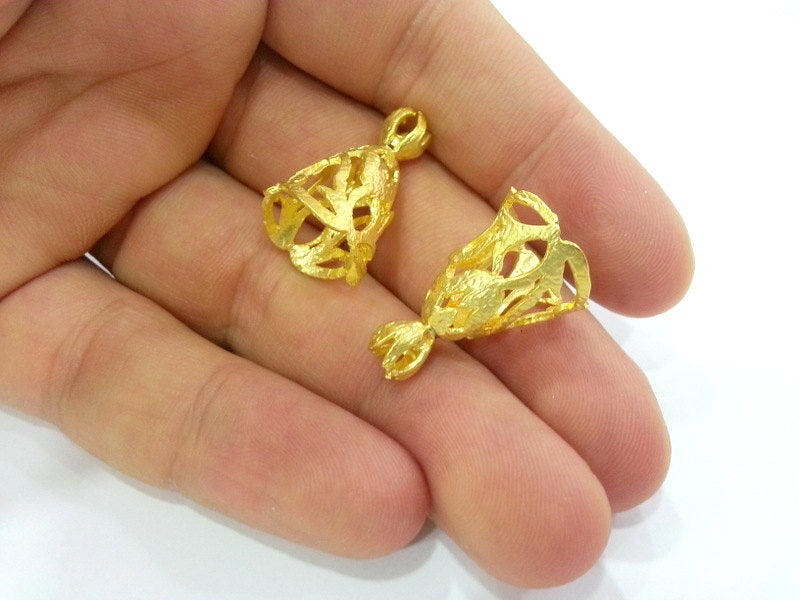 2 Cone Findings Gold Plated Brass  (25x16 mm )  G20292
