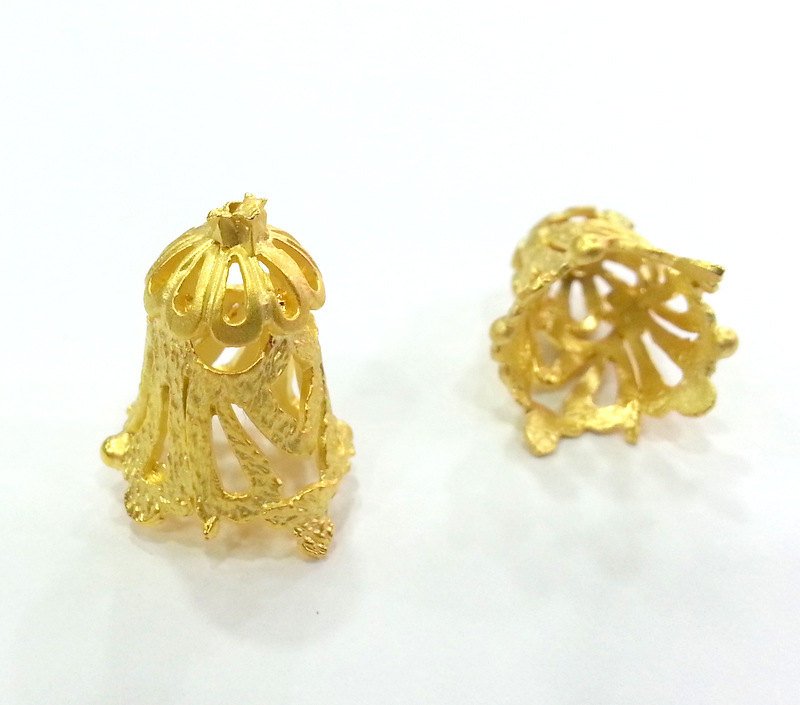 2 Pcs  (25x16 mm )  Cone Findings , Gold Plated Brass G11491