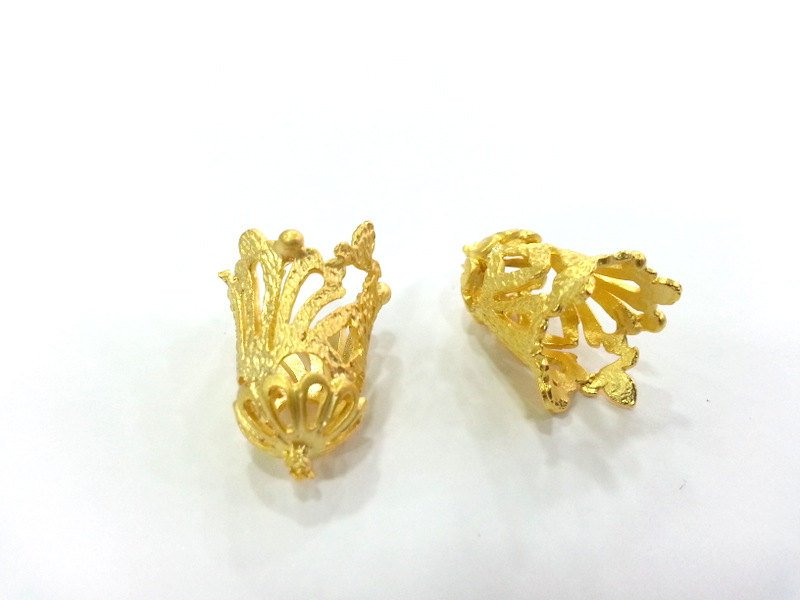 2 Pcs  (25x16 mm )  Cone Findings , Gold Plated Brass G11491