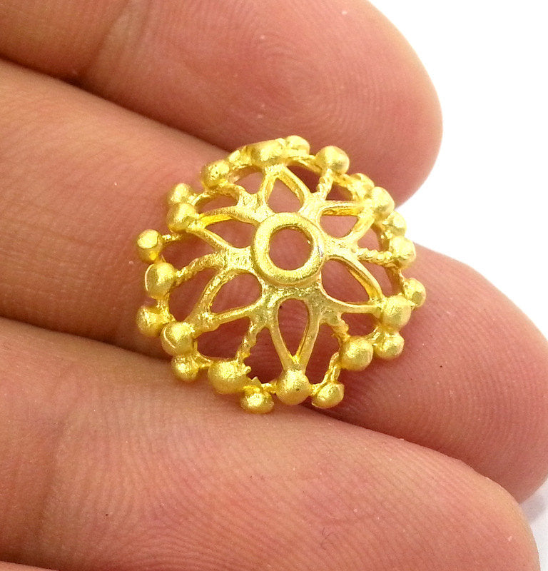 4 Pcs (16x6 mm)  Bead Caps,Cone Findings  , Gold Plated Brass G2927