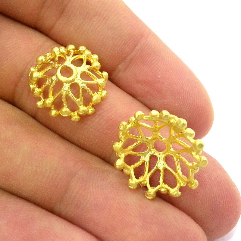 4 Pcs (16x6 mm)  Bead Caps,Cone Findings  , Gold Plated Brass G2927