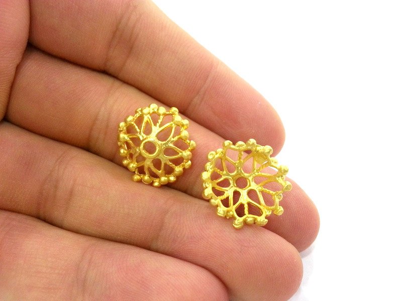 4 Pcs (16x6 mm)  Bead Caps,Cone Findings  , Gold Plated Brass G2927