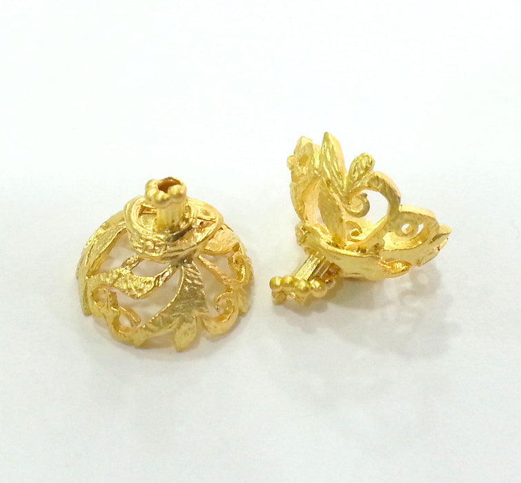 2 Gold Cone Findings , Gold Plated Brass 2 Pcs  (16x12 mm )  G2928