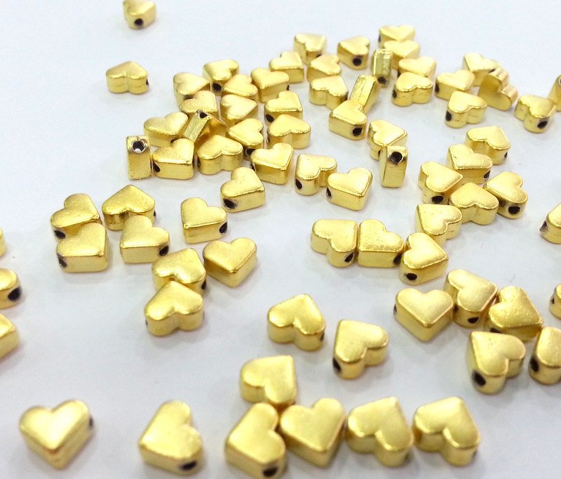 10 Pcs (7 mm) Gold Plated Heart Charms ,  G9819