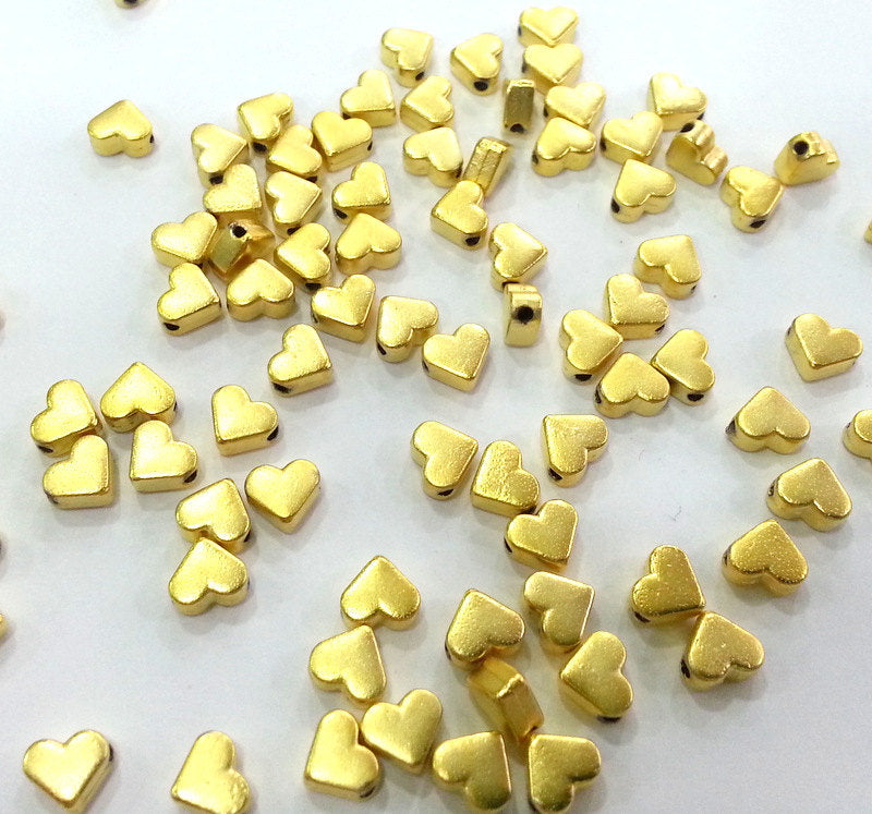 10 Pcs (7 mm) Gold Plated Heart Charms ,  G9819