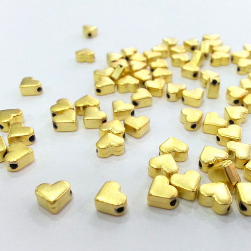 10 Pcs (7 mm) Gold Plated Heart Charms ,  G9819