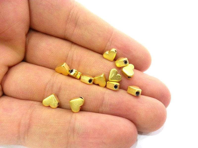 10 Pcs (7 mm) Gold Plated Heart Charms ,  G9819