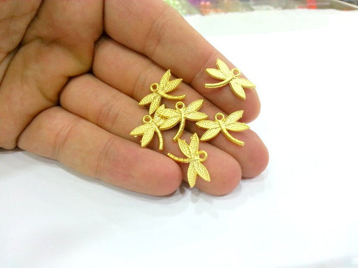 4 Pcs (18x14 mm)  Gold Plated Dragonfly Charms,  G2931