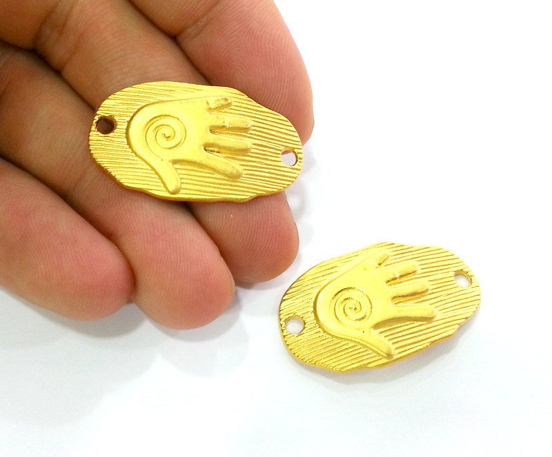 2 Hand Charms Connector Matt Gold Charm  (33x19 mm)  G2933