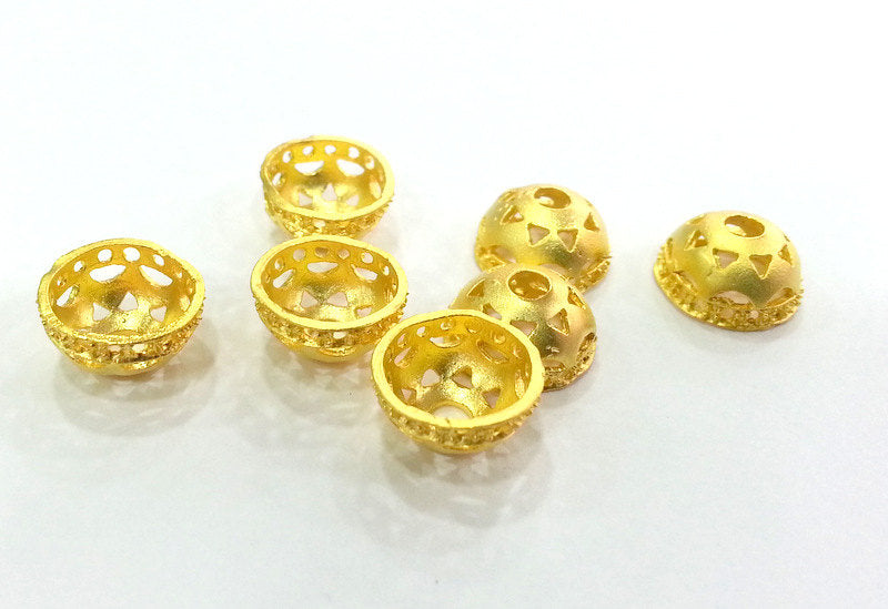 4 Gold Bead Caps (12x6 mm)  Findings, Gold Plated Brass  G14362