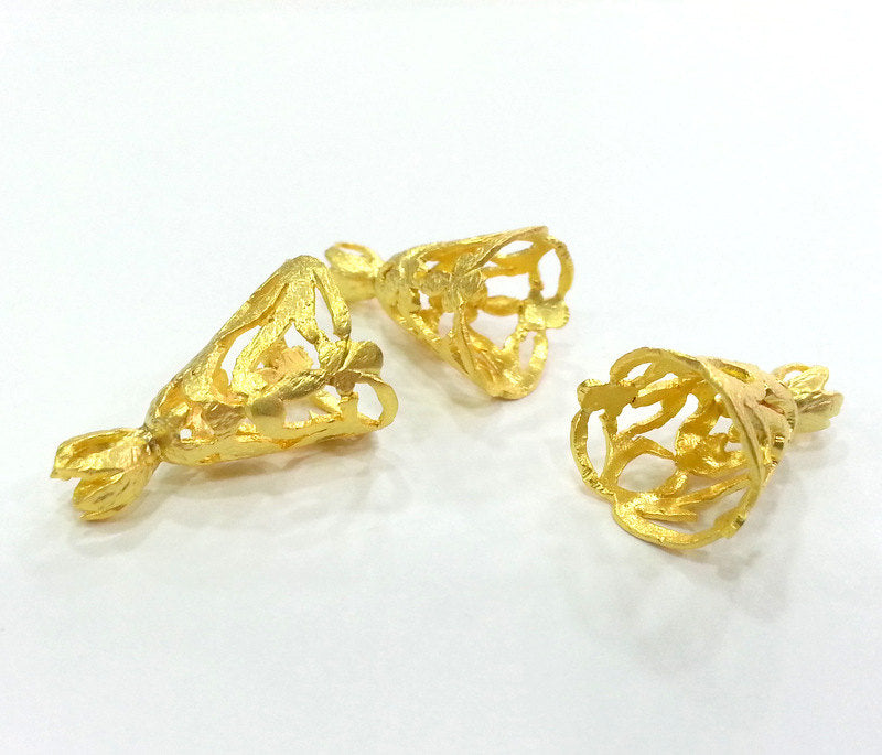 2 Cone Findings Gold Plated Brass  (25x16 mm )  G20292