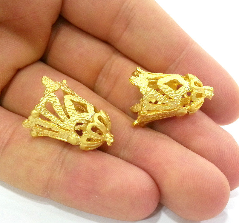 2 Pcs  (25x16 mm )  Cone Findings , Gold Plated Brass G11491