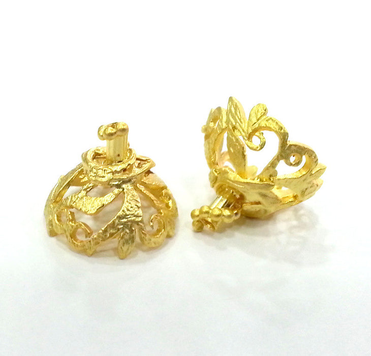 2 Gold Cone Findings , Gold Plated Brass 2 Pcs  (16x12 mm )  G2928