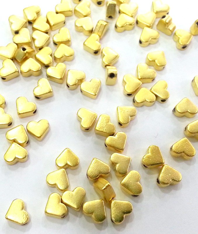 10 Pcs (7 mm) Gold Plated Heart Charms ,  G9819