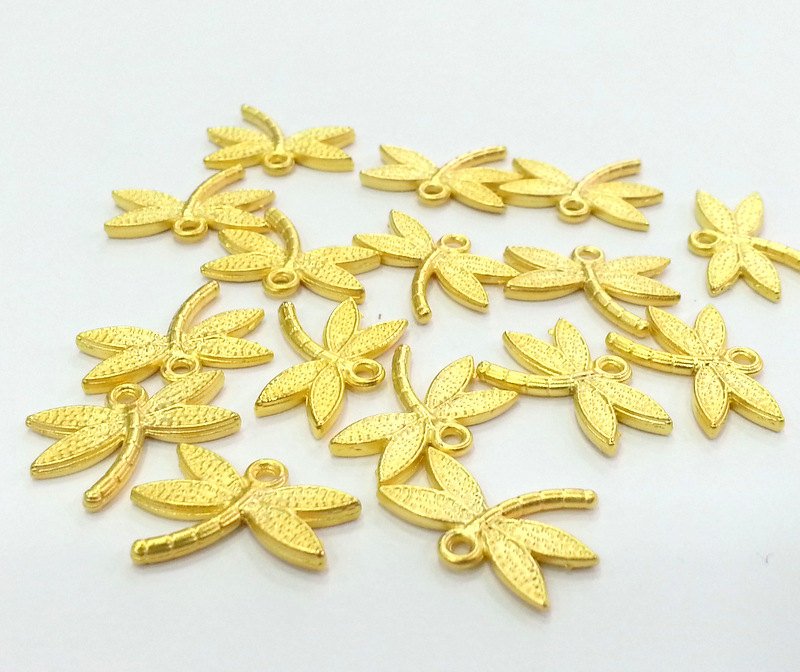 4 Pcs (18x14 mm)  Gold Plated Dragonfly Charms,  G2931