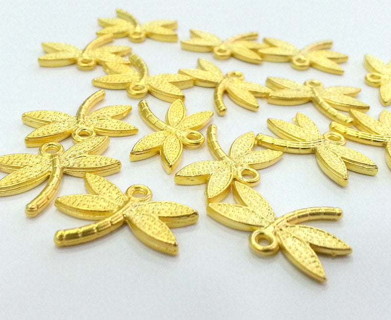 4 Pcs (18x14 mm)  Gold Plated Dragonfly Charms,  G2931