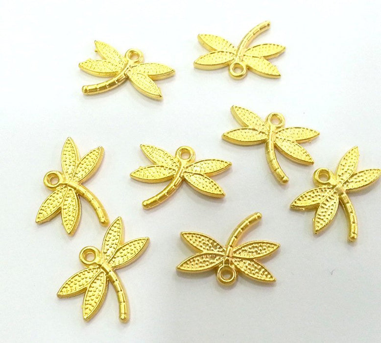 4 Pcs (18x14 mm)  Gold Plated Dragonfly Charms,  G2931