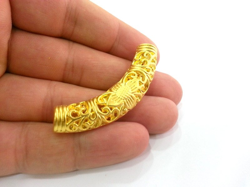 Gold Tube Findings Tube Pendant ,  Gold Plated Brass 56x12 mm   G2939