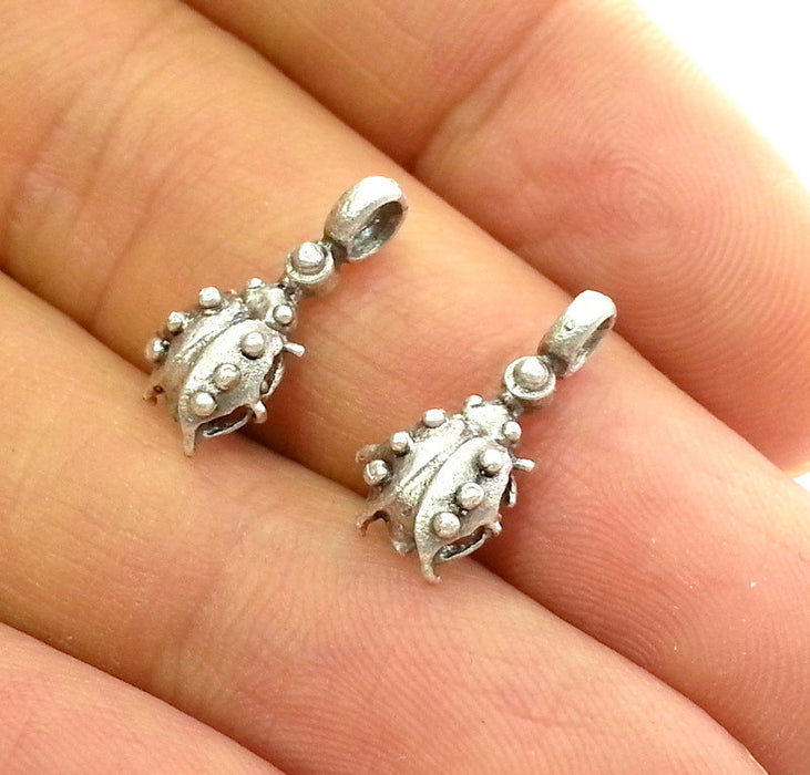 6 pcs (17x9 mm) Antique Silver Plated Brass Ladybug Charms G2971