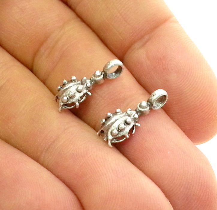 6 pcs (17x9 mm) Antique Silver Plated Brass Ladybug Charms G2971