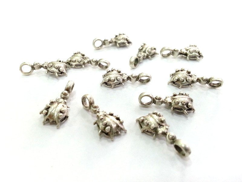 6 pcs (17x9 mm) Antique Silver Plated Brass Ladybug Charms G2971