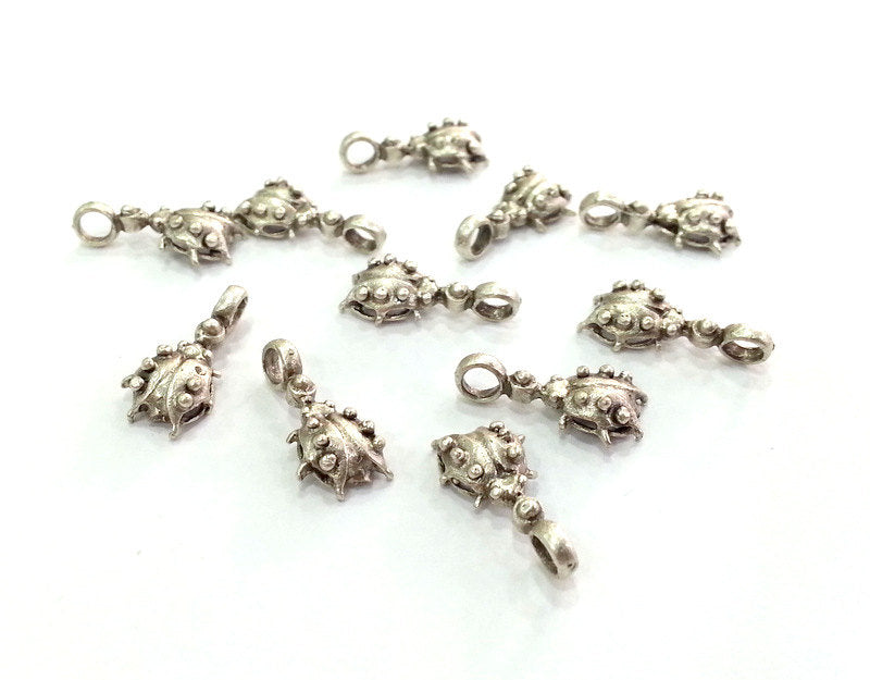 6 pcs (17x9 mm) Antique Silver Plated Brass Ladybug Charms G2971