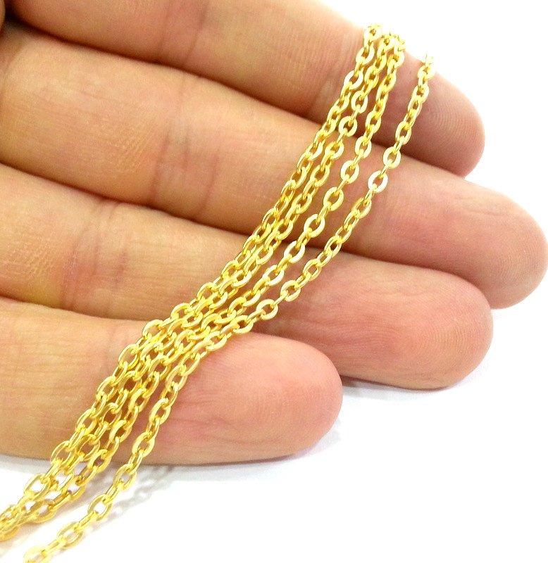 Gold Chain Cable Chain Gold Plated Chain 1 Meter - 3.3 Feet  (2x3 mm) G2987