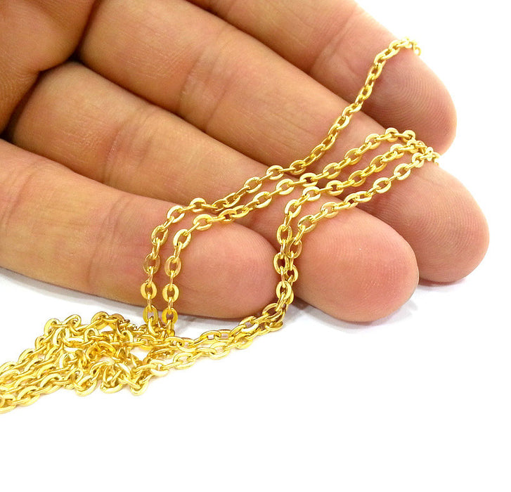 Gold Chain Cable Chain Gold Plated Chain 1 Meter - 3.3 Feet  (2x3 mm) G2987