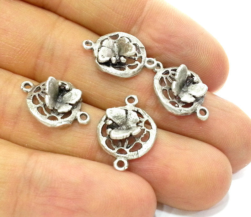 4 Silver Charms Butterfly Charms Antique Silver Plated Brass   (18x13 mm) G9553