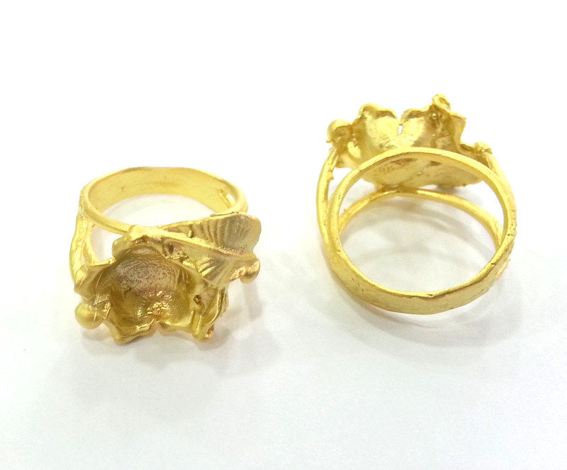 Gold Plated Brass Flower Ring Blank ,  (10mm Blank)  G165