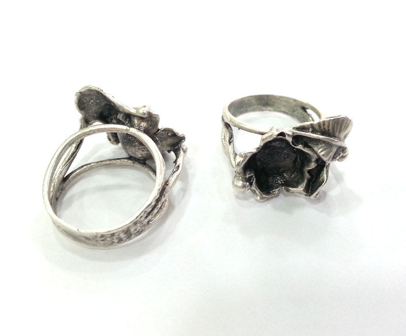 Silver Ring Bezel Base Settings Blank Cabochon Base Mountings Oxidized Silver Plated Brass (8 mm Blank)  G2998