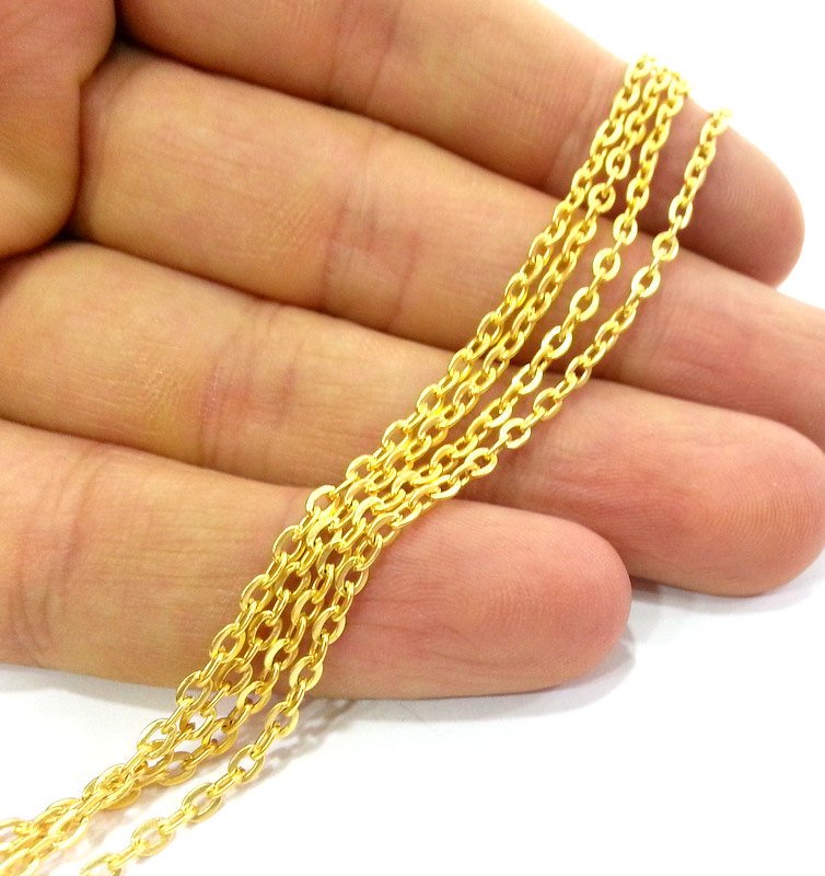 Gold Chain Cable Chain Gold Plated Chain 1 Meter - 3.3 Feet  (2x3 mm) G2987
