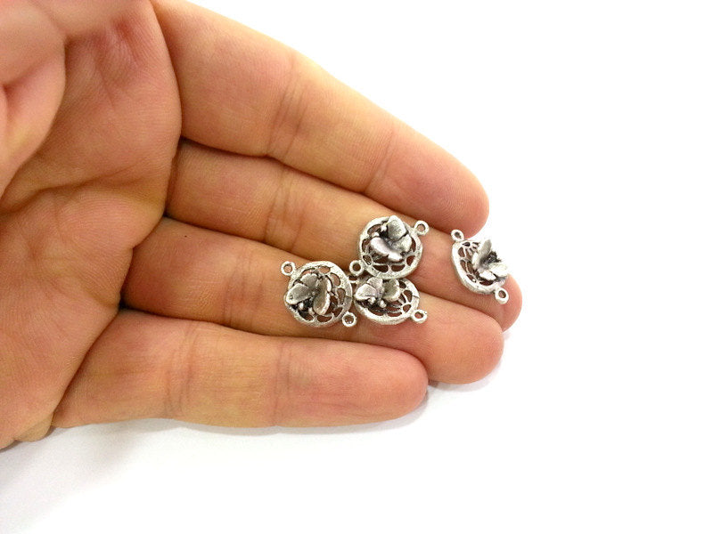 4 Silver Charms Butterfly Charms Antique Silver Plated Brass   (18x13 mm) G9553