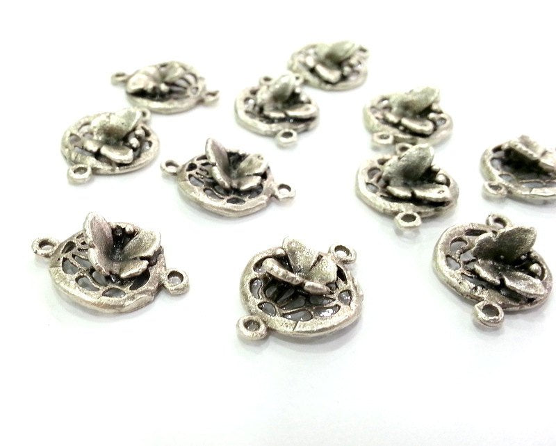 4 Silver Charms Butterfly Charms Antique Silver Plated Brass   (18x13 mm) G9553