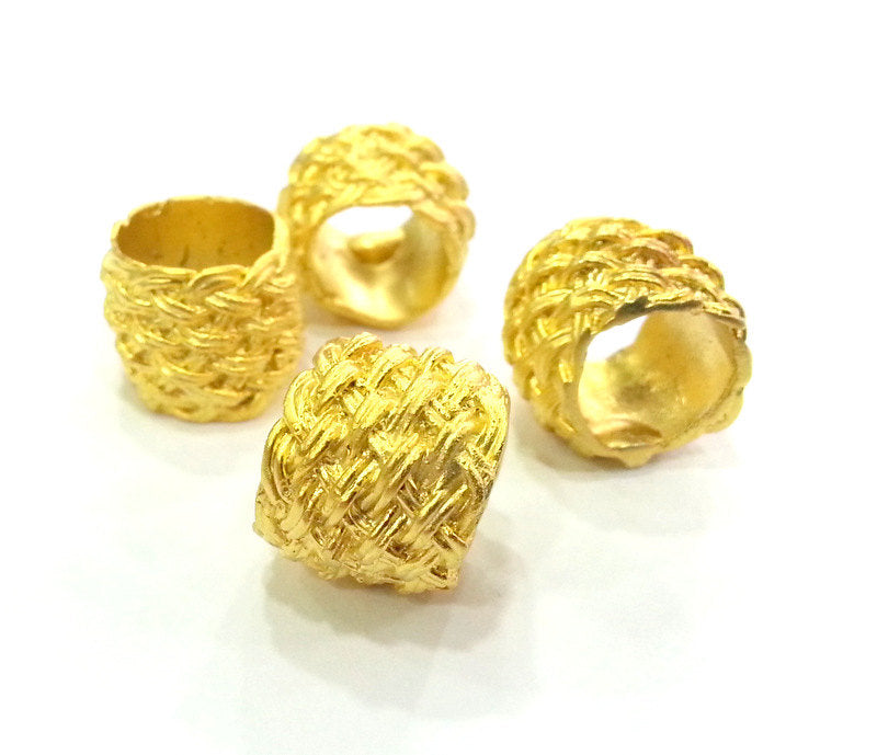 2 Knitting Tube Beads , Gold Plated Brass  (15x13 mm) G2994