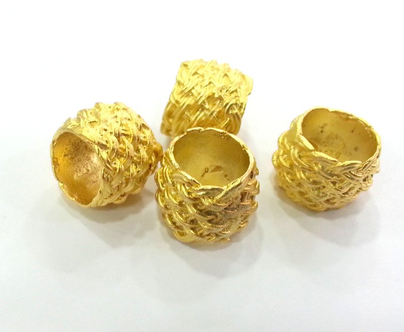 2 Knitting Tube Beads , Gold Plated Brass  (15x13 mm) G2994